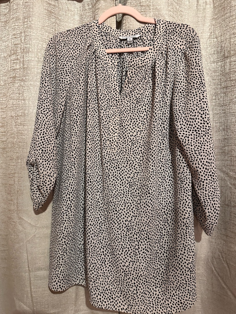 41 Hawthorn Light Pink and Black Dot Long Sleeve Shift Dress